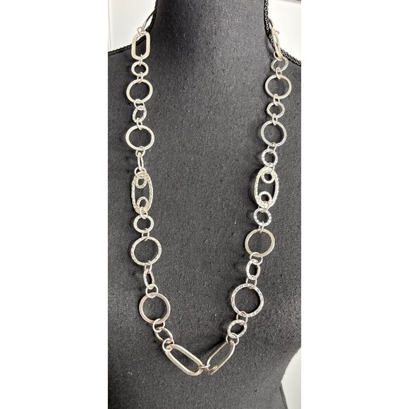 Chico's Women's Silver-Tone Long Statement Necklace Mixed Shapes Modern - Picture 1 of 4